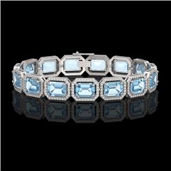 35.61 ctw Sky Topaz & Diamond Micro Pave Halo Bracelet 10k White Gold - REF-323H6R