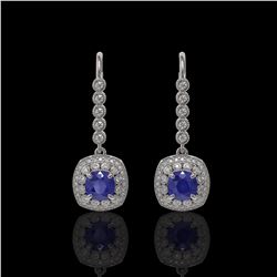 5.1 ctw Certified Sapphire & Diamond Victorian Earrings 14K White Gold - REF-172M8G