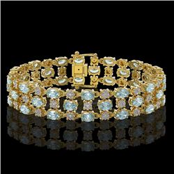 13.12 ctw Aquamarine & Diamond Row Bracelet 10K Yellow Gold - REF-245R5K
