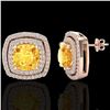 Image 2 : 3.55 ctw Citrine & Micro Pave VS/SI Diamond Earrings 14k Rose Gold - REF-84G8W