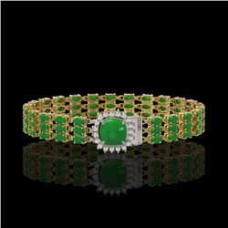 20.93 ctw Jade & Diamond Bracelet 14K Yellow Gold - REF-281A8N
