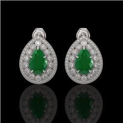 9.74 ctw Certified Emerald & Diamond Victorian Earrings 14K White Gold - REF-309H3R
