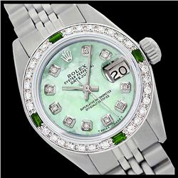 Rolex Men's Stainless Steel, QuickSet, Diam Dial & Diam/Emerald Bezel