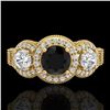 Image 2 : 2.16 ctw Fancy Black Diamond Art Deco 3 Stone Ring 18k Yellow Gold - REF-254F5M