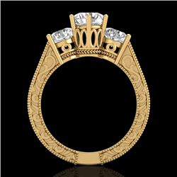 2.01 ctw VS/SI Diamond Solitaire Art Deco 3 Stone Ring 18k Yellow Gold - REF-527X3A