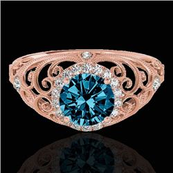 1.22 ctw SI Certified Fancy Blue Diamond Halo Ring 10k Rose Gold - REF-128Y2X