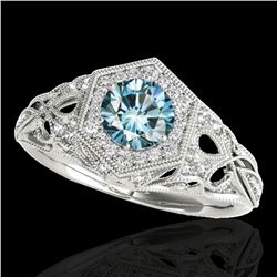 1.4 ctw SI Certified Fancy Blue Diamond Antique Ring 10k White Gold - REF-150G2W
