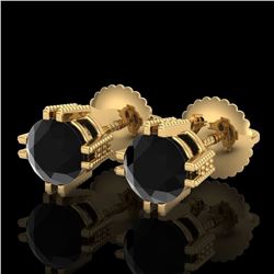 1.07 ctw Fancy Black Diamond Art Deco Stud Earrings 18k Yellow Gold - REF-85R5K