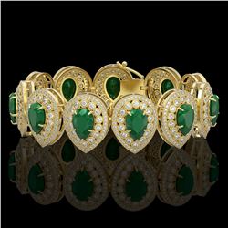 56.04 ctw Emerald & Diamond Victorian Bracelet 14K Yellow Gold - REF-1745N5F