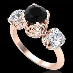 3 ctw Fancy Black Diamond Art Deco 3 Stone Ring 18k Rose Gold - REF-318A2N