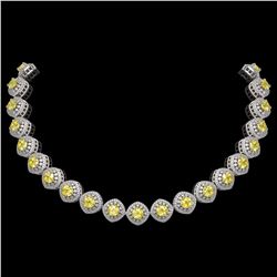 62.37 ctw Canary Citrine & Diamond Victorian Necklace 14K White Gold - REF-1782R9K
