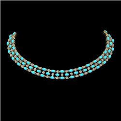 28.79 ctw Turquoise & Diamond Necklace 10K Yellow Gold - REF-427X3A