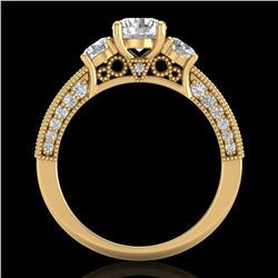 2.07 ctw VS/SI Diamond Solitaire Art Deco 3 Stone Ring 18k Yellow Gold - REF-270M2G
