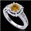 Image 1 : 1 ctw Intense Fancy Yellow Diamond Art Deco Ring 18k White Gold - REF-200K2Y