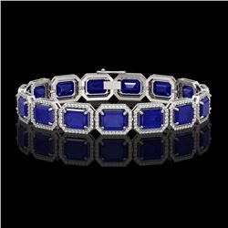 38.61 ctw Sapphire & Diamond Micro Pave Halo Bracelet 10k White Gold - REF-392K4Y