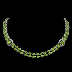 38.37 ctw Peridot & Diamond Necklace 14K White Gold - REF-527X3A