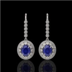 9.25 ctw Certified Sapphire & Diamond Victorian Earrings 14K White Gold - REF-243N5F