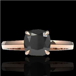 3 ctw Cushion Cut Black Diamond Engagment Ring 14k Rose Gold - REF-103N6F