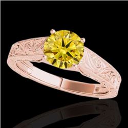 1 ctw Certified SI/I Fancy Intense Yellow Diamond Ring 10k Rose Gold - REF-177Y3X