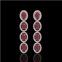6.47 ctw Ruby & Diamond Micro Pave Halo Earrings 10k White Gold - REF-143A6N