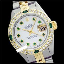 Rolex Men's Stainless Steel, QuickSet, Diam Dial & Diam/Emerald Bezel