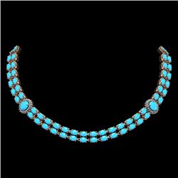 29.16 ctw Turquoise & Diamond Necklace 14K Rose Gold - REF-454F5M