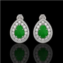 7.74 ctw Jade & Diamond Victorian Earrings 14K White Gold - REF-218A2N