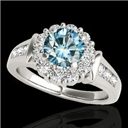 1.9 ctw SI Certified Fancy Blue Diamond Solitaire Halo Ring 10k White Gold - REF-154K8Y