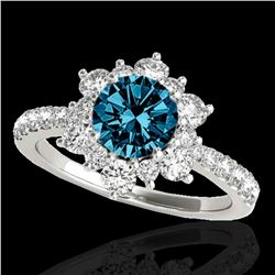 2 ctw SI Certified Blue Diamond Solitaire Halo Ring 10k White Gold - REF-163G6W
