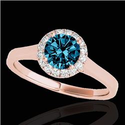 1.11 ctw SI Certified Fancy Blue Diamond Halo Ring 10k Rose Gold - REF-125N5F