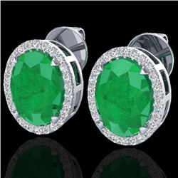 5.50 ctw Emerald & Micro VS/SI Diamond Halo Earrings 18k White Gold - REF-81A8N