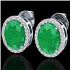 Image 1 : 5.50 ctw Emerald & Micro VS/SI Diamond Halo Earrings 18k White Gold - REF-81A8N