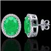 Image 2 : 5.50 ctw Emerald & Micro VS/SI Diamond Halo Earrings 18k White Gold - REF-81A8N