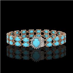 21.22 ctw Turquoise & Diamond Bracelet 14K Rose Gold - REF-218Y2X