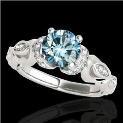 1.2 ctw SI Certified Fancy Blue Diamond Antique Ring 10k White Gold - REF-121R4K