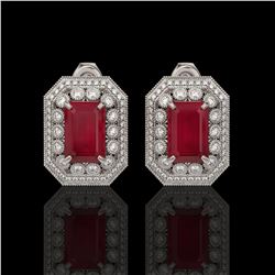 13.75 ctw Certified Ruby & Diamond Victorian Earrings 14K White Gold - REF-266W4H