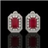 Image 1 : 13.75 ctw Certified Ruby & Diamond Victorian Earrings 14K White Gold - REF-266W4H