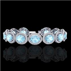 23 ctw Aquamarine & Micro Pave VS/SI Diamond Bracelet 10k White Gold - REF-436X4A