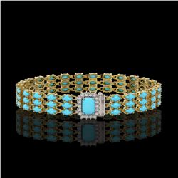 19.27 ctw Turquoise & Diamond Bracelet 14K Yellow Gold - REF-318H2R