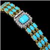Image 2 : 19.27 ctw Turquoise & Diamond Bracelet 14K Yellow Gold - REF-318H2R