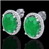 Image 1 : 6 ctw Emerald & Micro Pave VS/SI Diamond Earrings 18k White Gold - REF-101M6G
