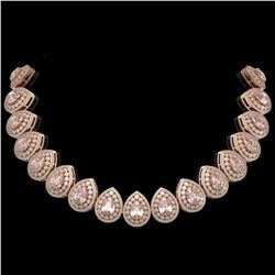 103.22 ctw Morganite & Diamond Victorian Necklace 14K Rose Gold - REF-4551W3H
