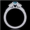 Image 3 : 1.41 ctw Intense Blue Diamond Art Deco 3 Stone Ring 18k White Gold - REF-180X2A