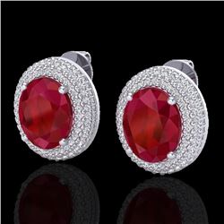 9.20 ctw Ruby & Micro Pave VS/SI Diamond Earrings 18k White Gold - REF-190N2F