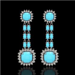16.04 ctw Turquoise & Diamond Earrings 14K White Gold - REF-225M3G