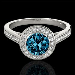 1.3 ctw SI Certified Fancy Blue Diamond Solitaire Halo Ring 10k White Gold - REF-126Y3X