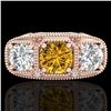 Image 2 : 2.51 ctw Intense Fancy Yellow Diamond Art Deco Ring 18k Rose Gold - REF-345H5R