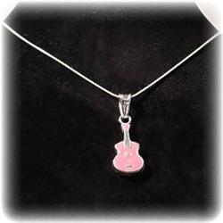16 PINK GUITAR SOLID STERLING SILVER PENDANT NECK