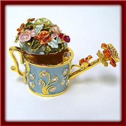 GOLD WATERING CAN SWAROVSKI CRYSTAL GARDEN BOX
