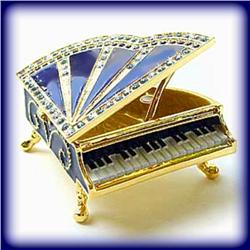 BLUE PIANO JEWELRY BOX 24K GOLD SWAROVSKI CRYSTAL